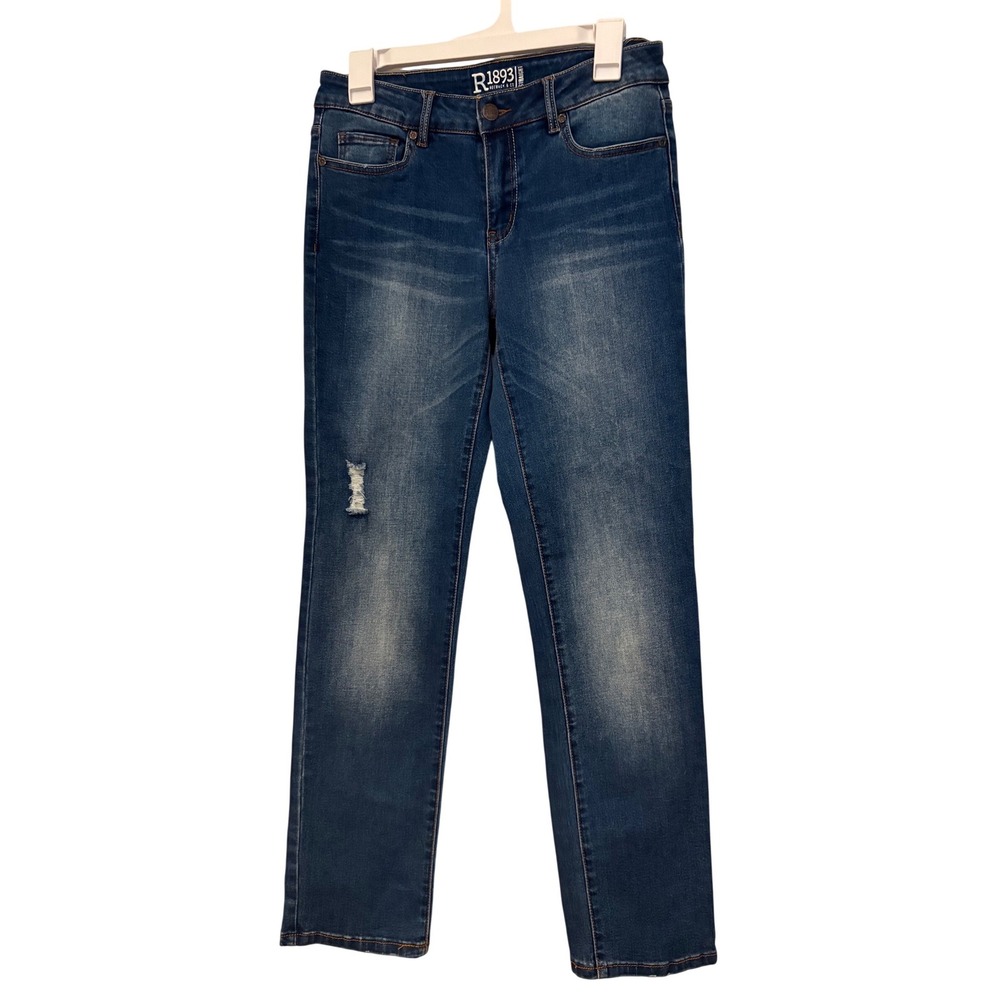 Roebuck & Co R1893 Straight Leg Jeans Medium Wash Distressed Blue‎ Denim Size 8